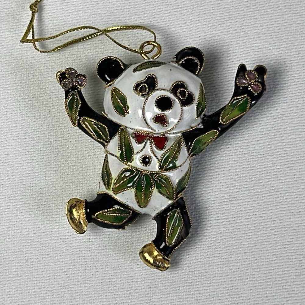 Cloisonné Panda Enamel‎ Ornament w/Gold Accents Holiday Decor Luxury Item